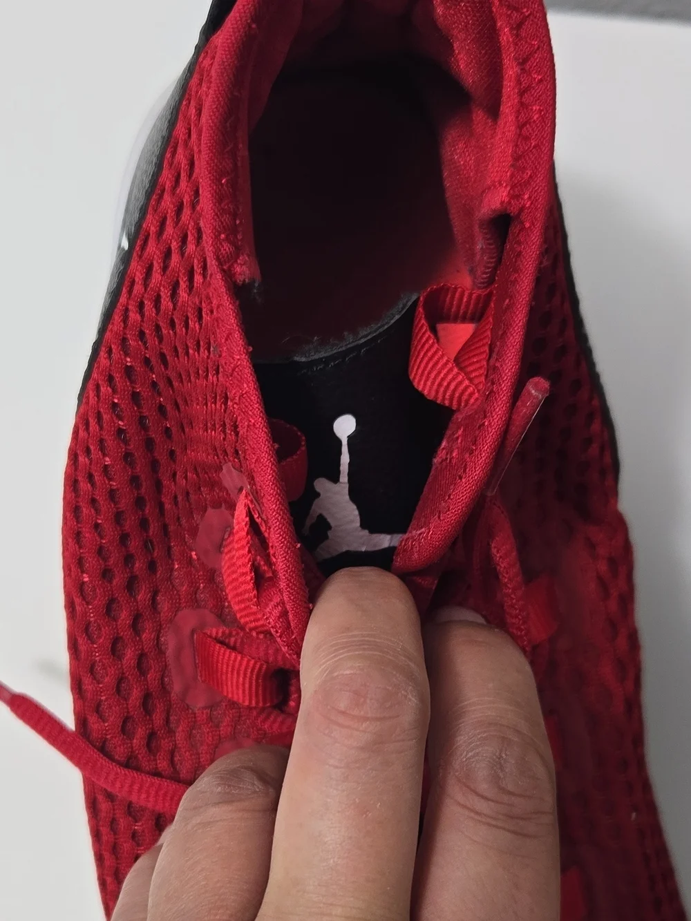 Jordan Red Knit Lace-Up Sneakers